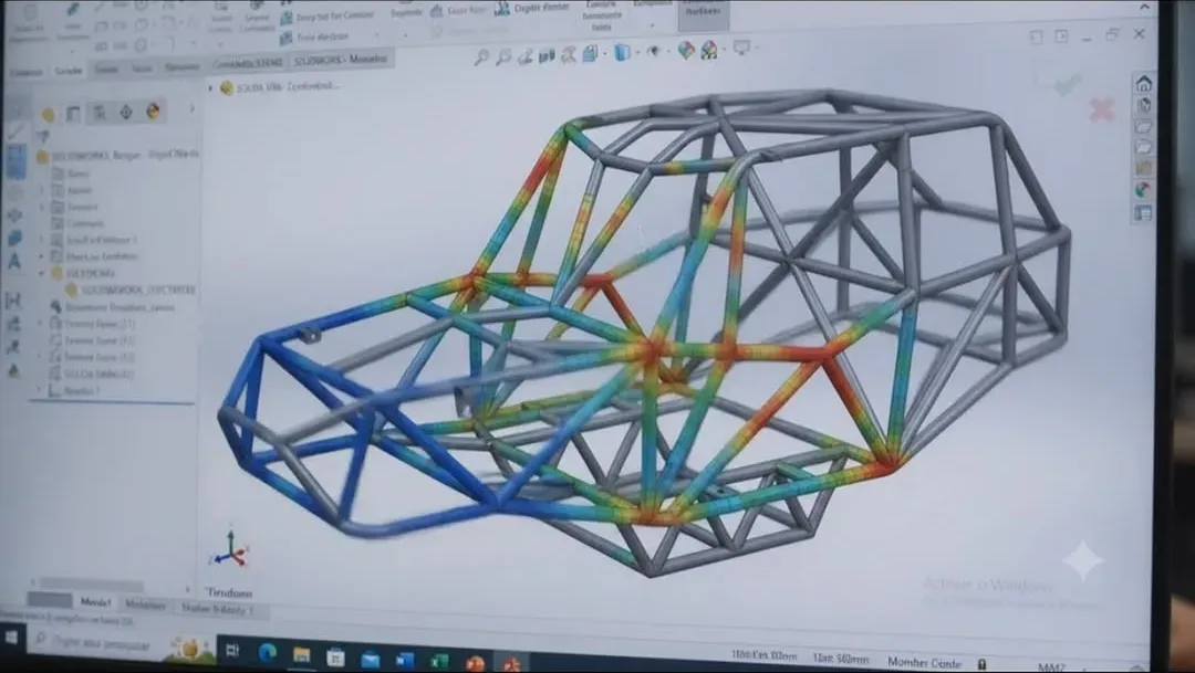 Análise estrutural (FEA) do chassi tubular em software de engenharia